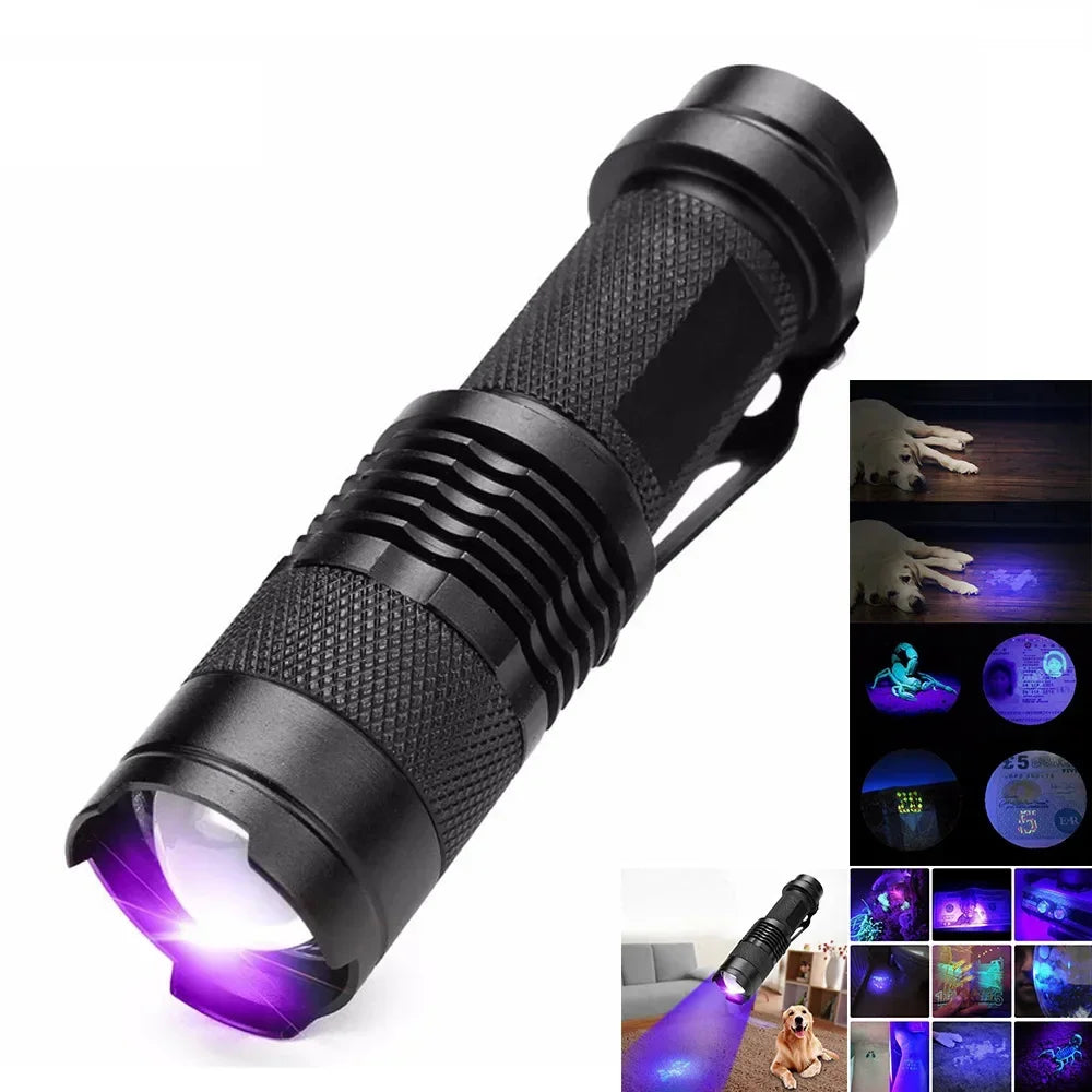 LED UV flashlight for detecting pet urine and hidden stains on carpets & floors.