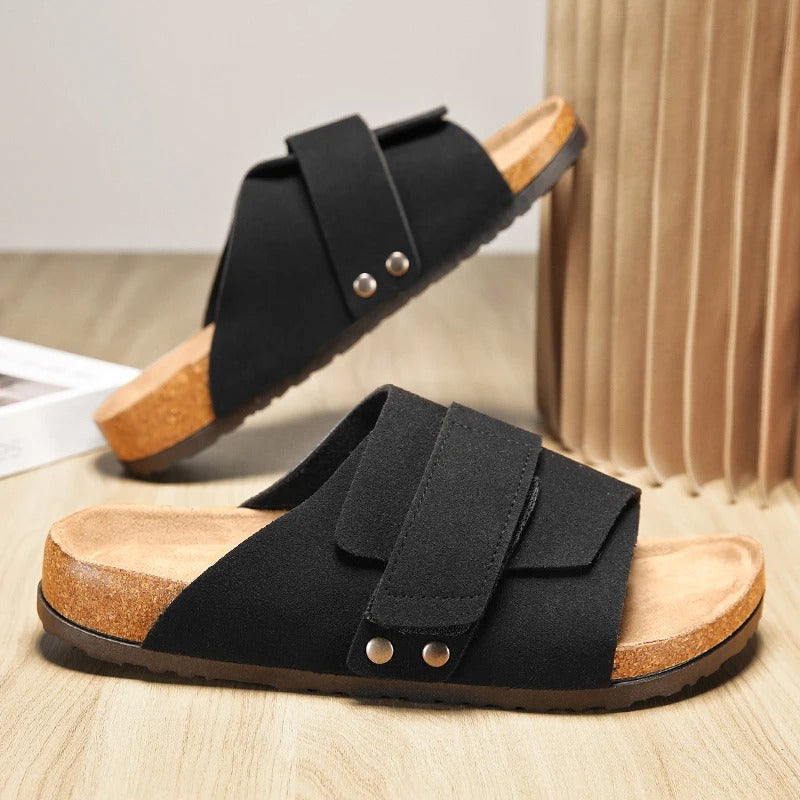 Men's Adjustable Wide Strap Slides, providing custom comfort for beach & pool days.