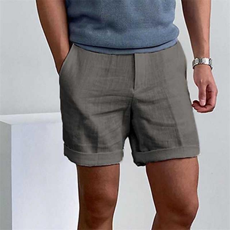 Stylish men's linen summer shorts with rolled cuffs, perfect for warm weather comfort.