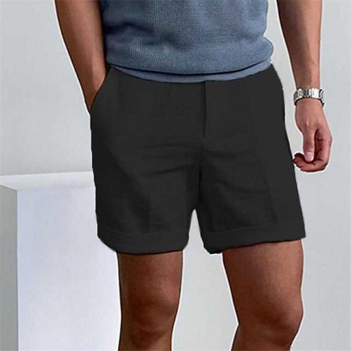Lightweight men's linen shorts with rolled cuffs for ultimate summer comfort & style.