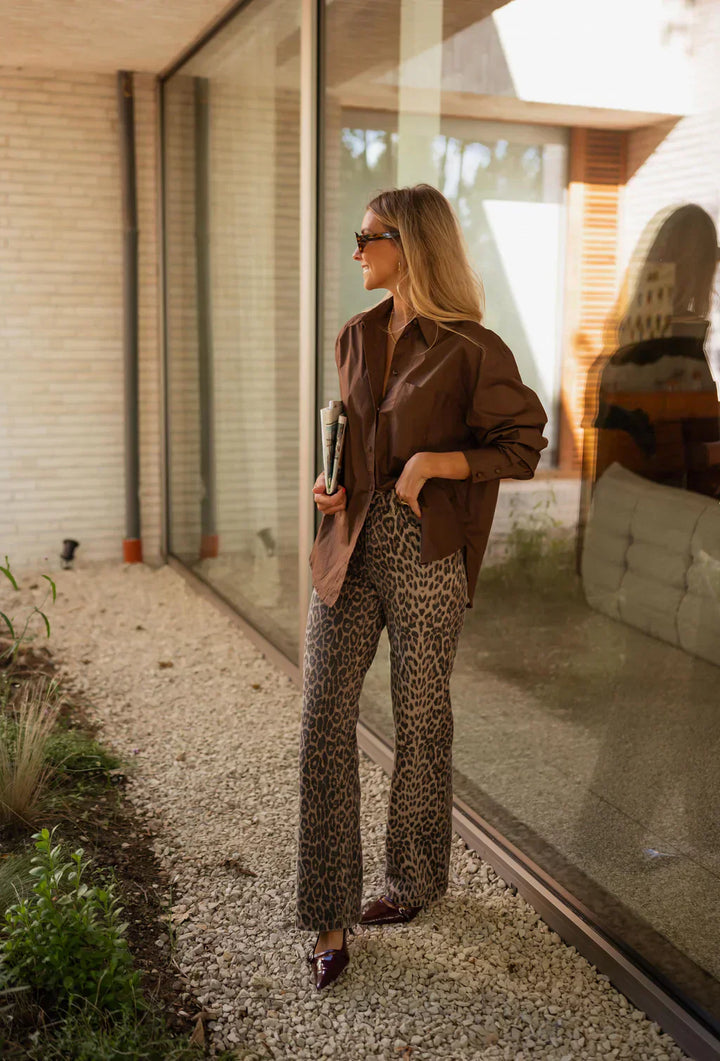 Lexi | Women's High Waist Leopard Print Flare Trousers Wide Leg Pants