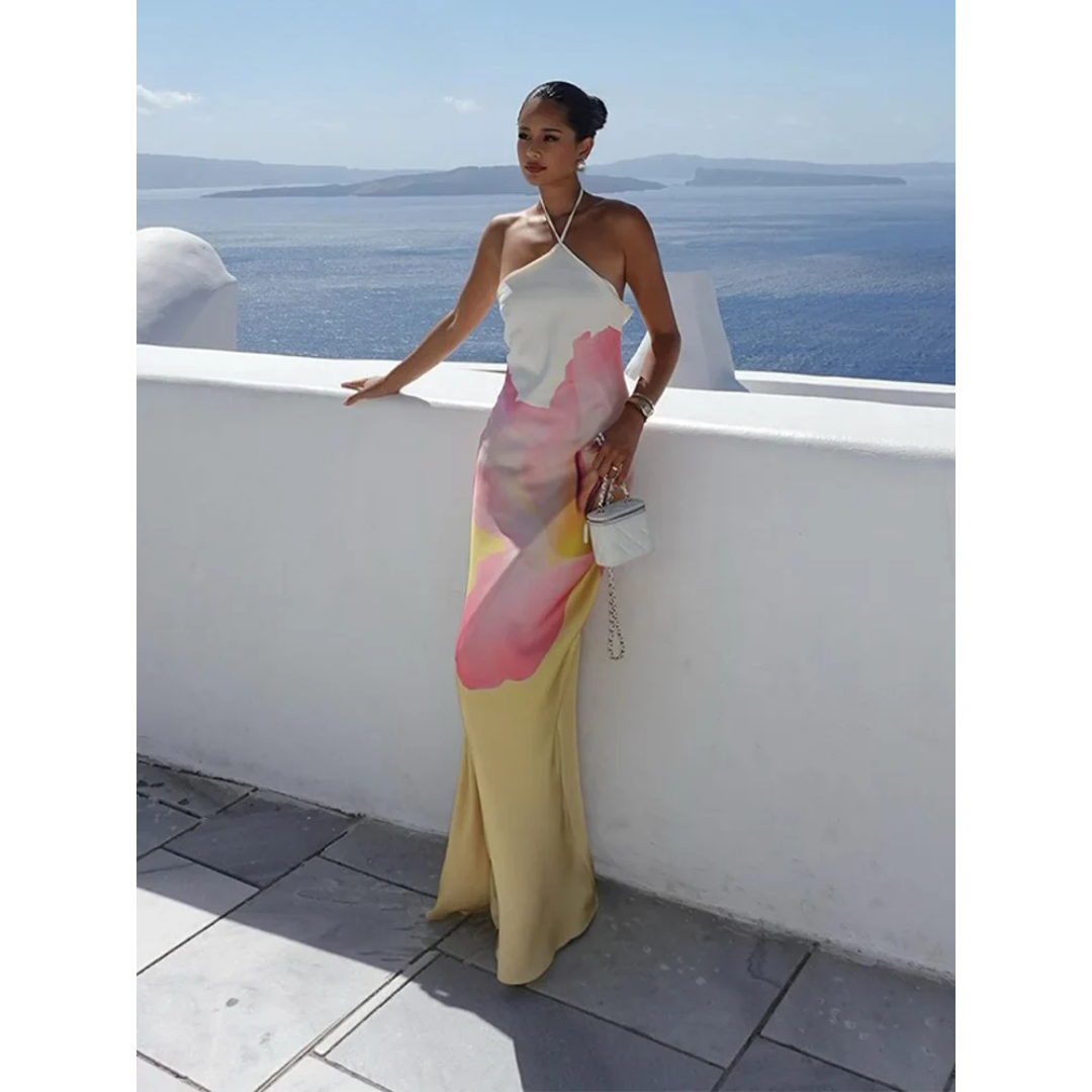 Leocadia | Women's Floral One Shoulder Maxi Dress - Model wearing the dress - Image 7