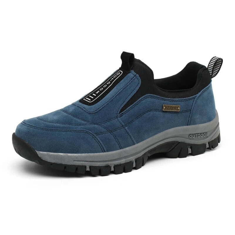 Supportive men's orthopedic slip-on walking shoes, engineered for foot health and casual comfort.