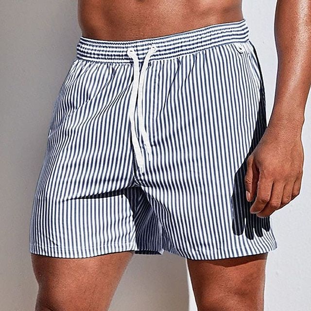 Comfortable men's quick-dry striped swim shorts. Perfect athletic beachwear or stylish poolside essential for summer.