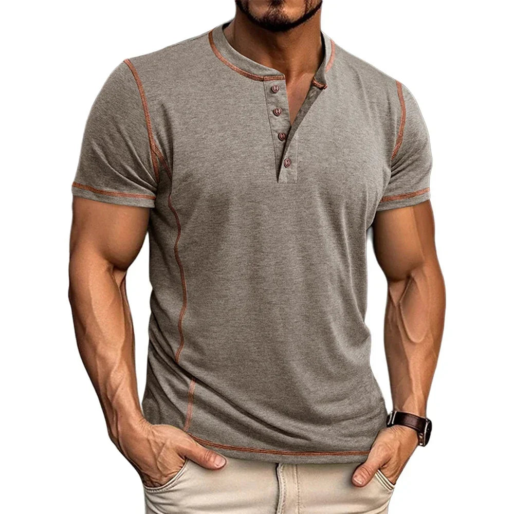 Classic men's Henley shirt, short sleeve with a relaxed fit for comfortable casual style.