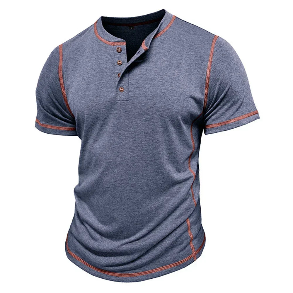 Men's relaxed fit short sleeve Henley t-shirt, a must-have for effortless casual fashion.