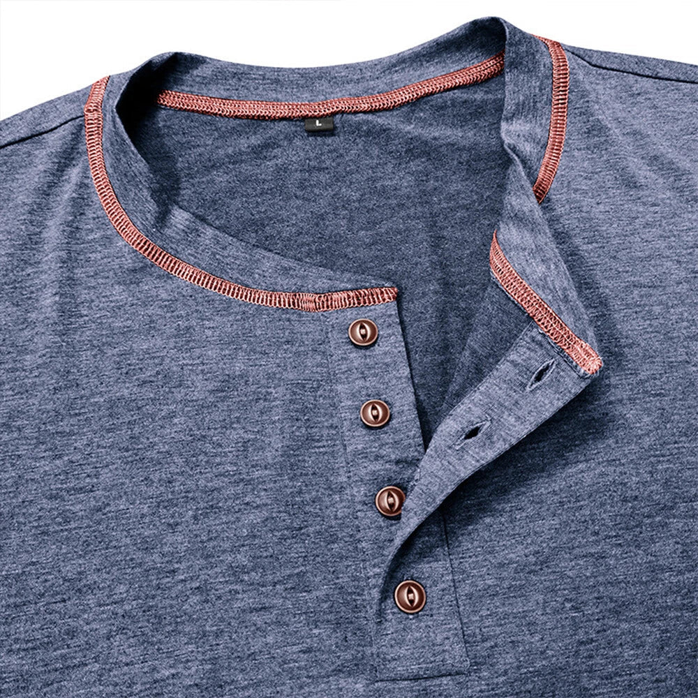 Casual men's short sleeve Henley tee, versatile everyday wear with a relaxed fit.