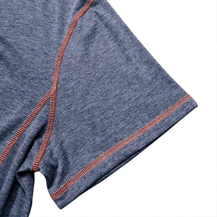 Modern men's relaxed fit Henley t-shirt, ideal for summer and casual occasions.