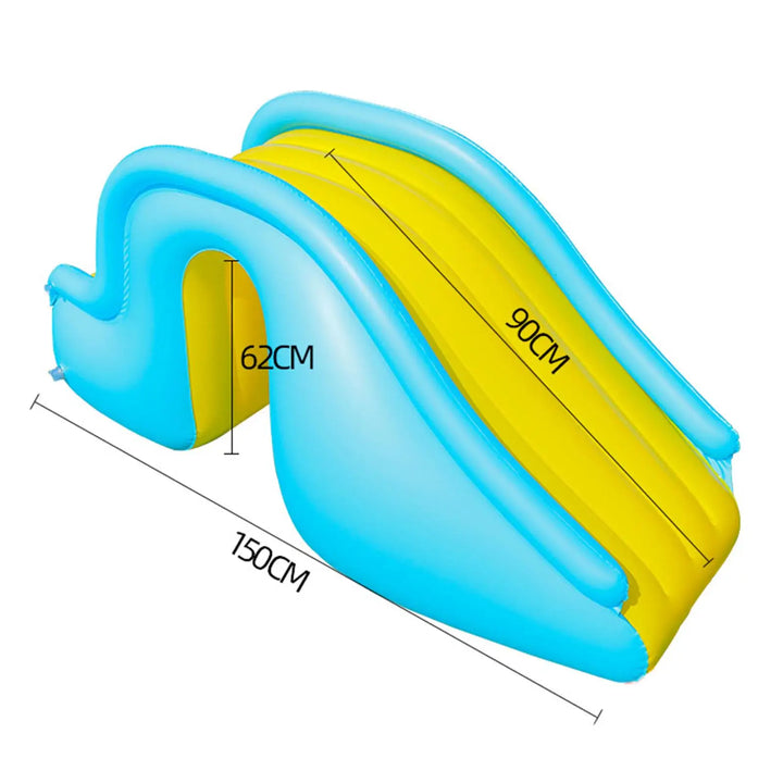 Large backyard inflatable water slide with climb wall & splash area for kids' outdoor summer fun.