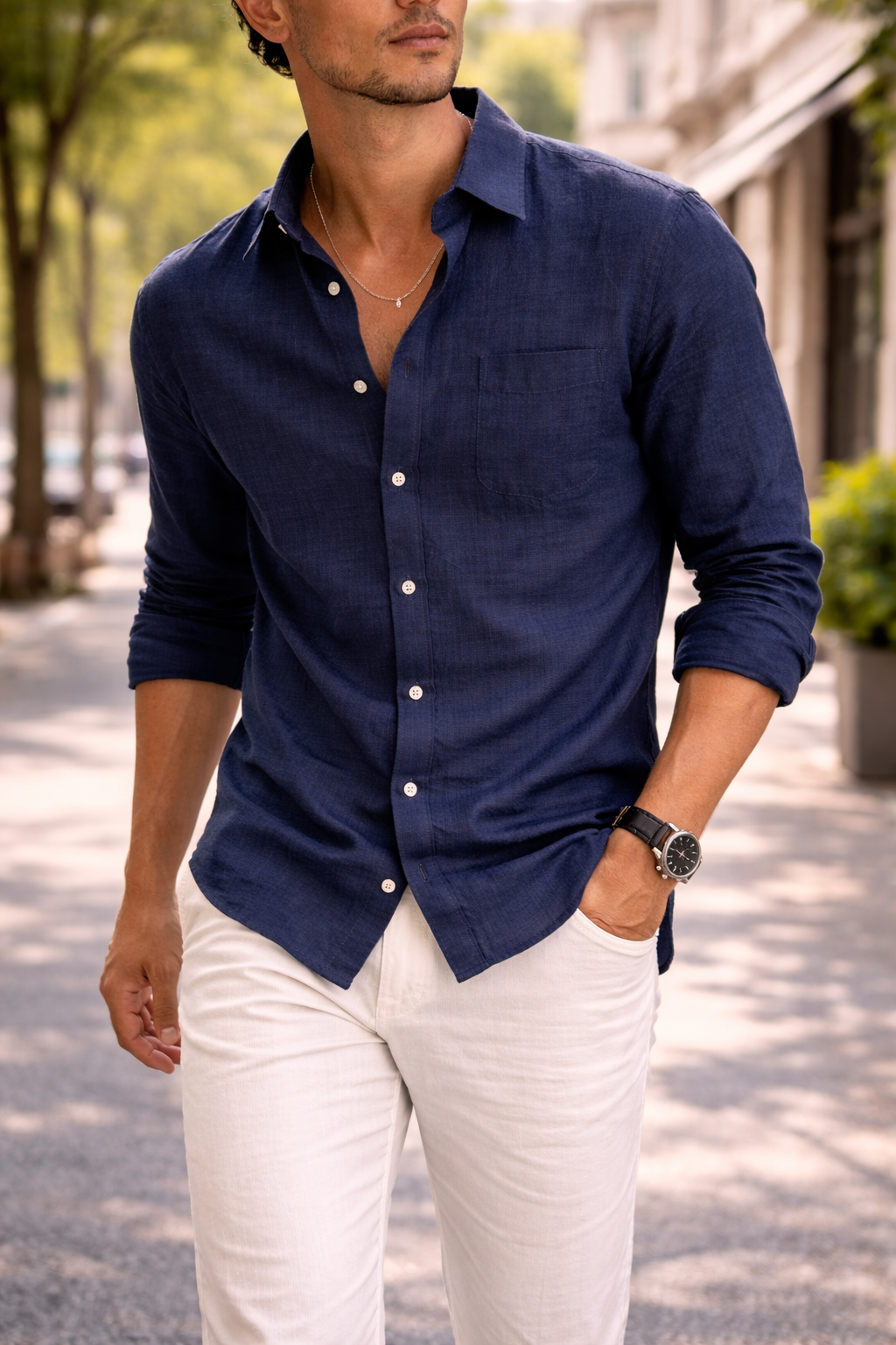 Grey men's long sleeve button-down casual shirt. Comfortable relaxed fit for versatile everyday smart casual outfits.