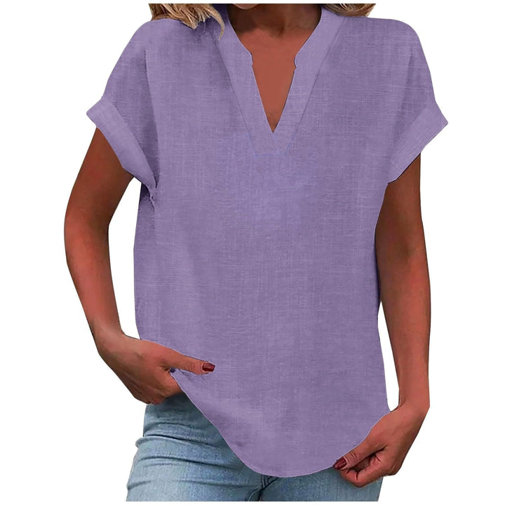 Women's relaxed V-neck blouse, offering effortless style & comfort for everyday wear.
