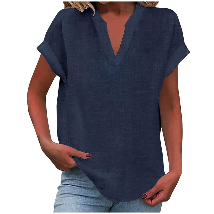 Everyday women's V-neck blouse, a comfortable relaxed fit top great for easy layering.