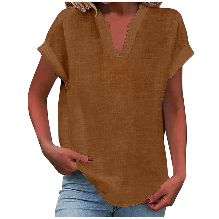 Elegant women's V-neck blouse, a comfortable top with a relaxed fit for chic casual fashion.