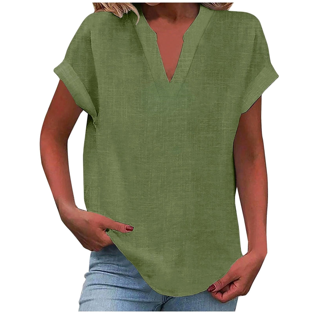 Women's comfortable V-neck blouse with a relaxed fit, perfect for versatile summer and work wear.