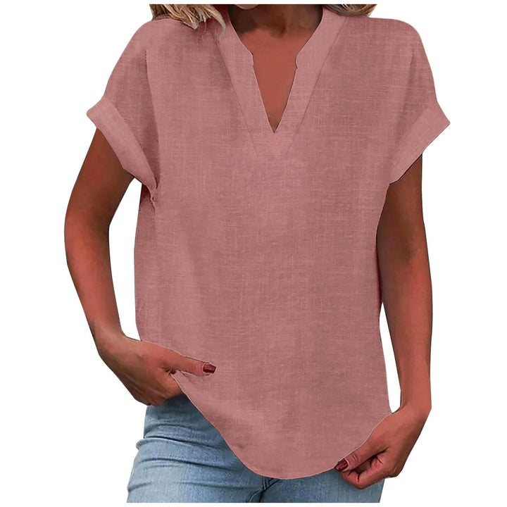 Comfortable women's relaxed fit V-neck blouse, perfect for casual summer outings.