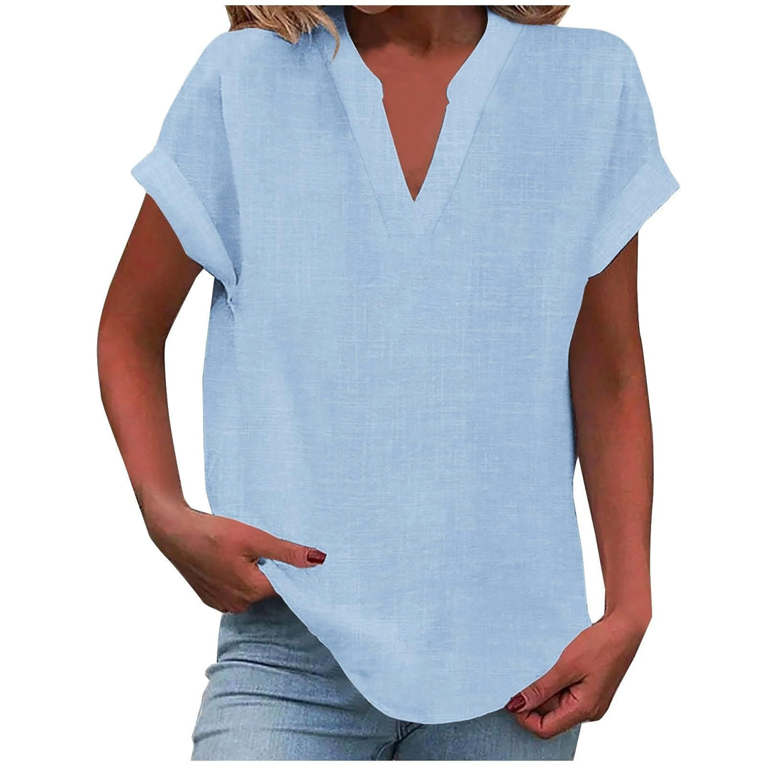 Elegant V-neck women's blouse, a versatile top for work or relaxed everyday fashion.