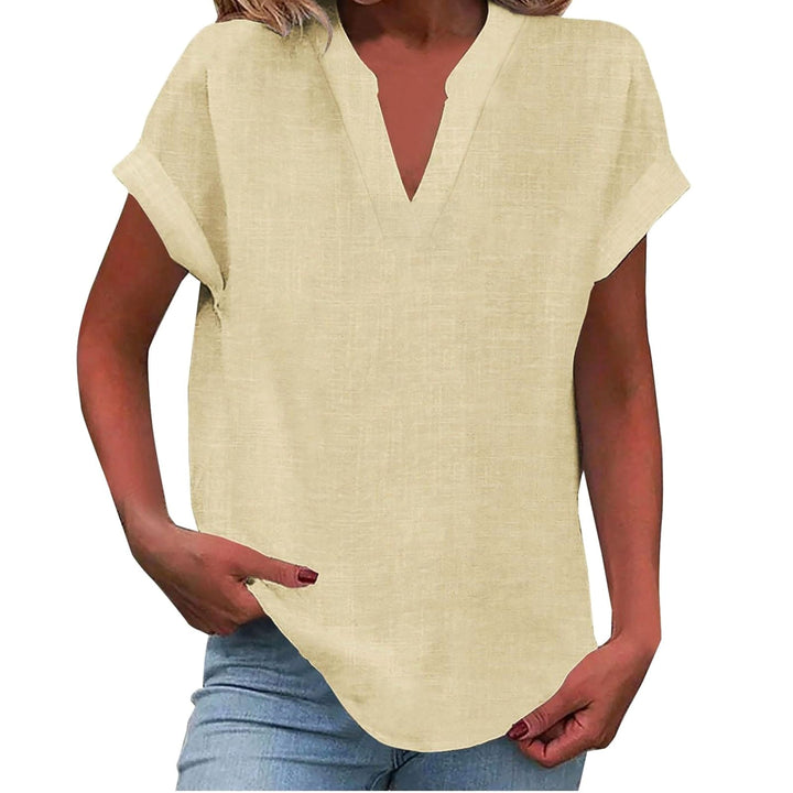 Classic women's V-neck blouse in a relaxed silhouette, offering versatile everyday comfort.