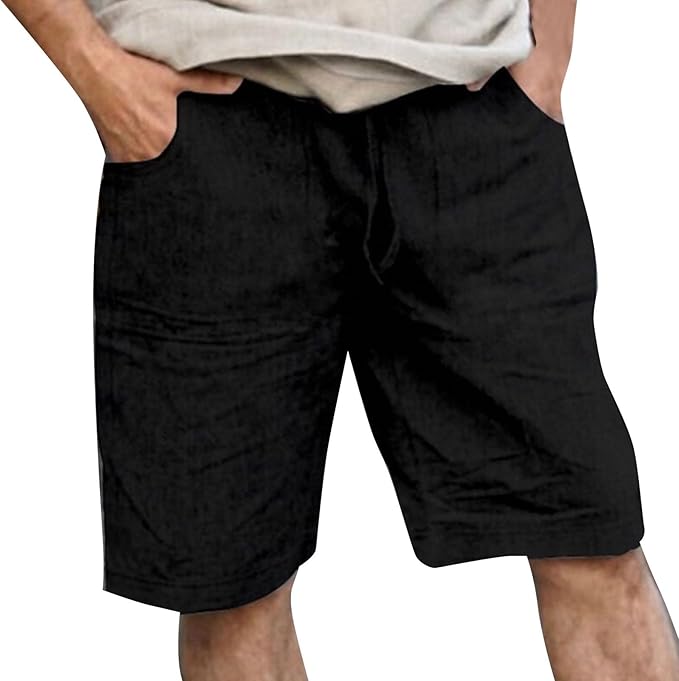 Stylish men's relaxed fit drawstring shorts with an adjustable waist. Great for summer, casual wear, and modern men's fashion.
