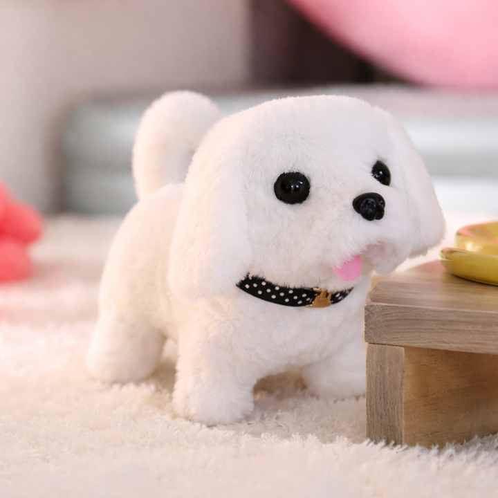 Gift idea: interactive walking and barking robot dog plush for kids' fun.