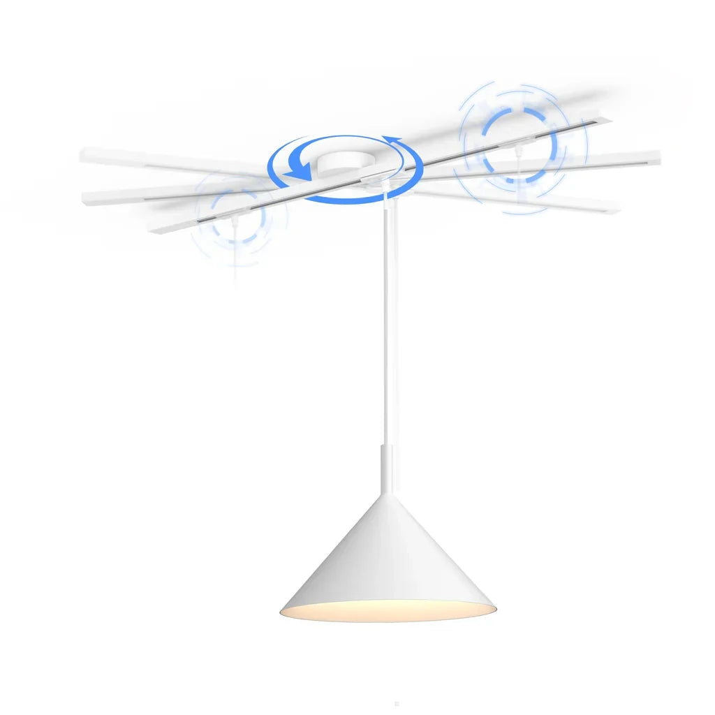 White aluminum adjustable pendant light rail for modern home interior lighting.