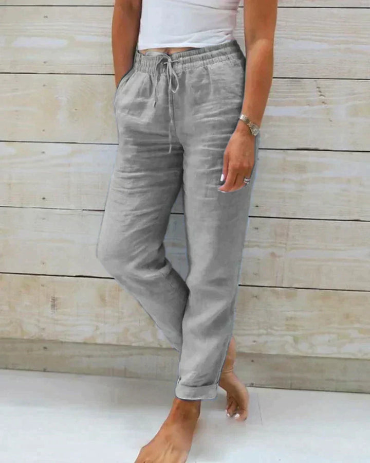 Comfortable Hannah women's breezy linen pants. Relaxed fit ideal for summer outings & versatile daily wear.