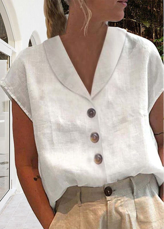 Elegant women's V-neck cap sleeve blouse, comfortable and chic for spring and summer casual wear.