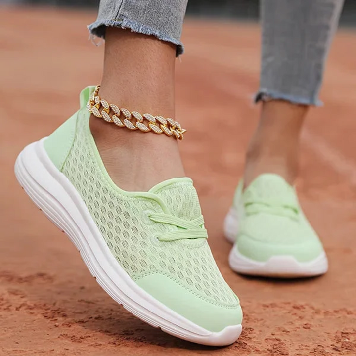 Orthopedic women's walking shoes. Lace-up, comfortable platform sneakers for stylish everyday support.