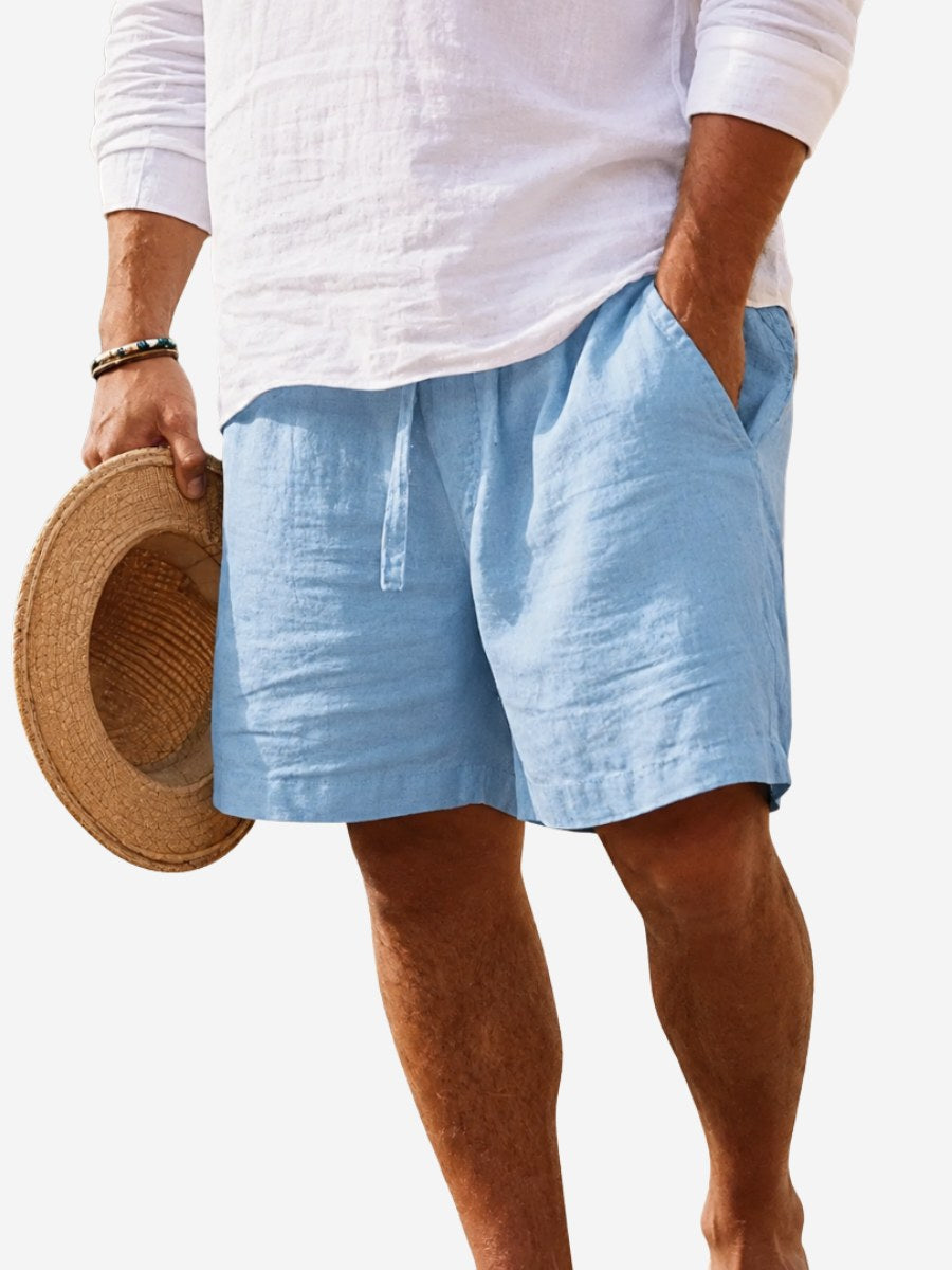 Men's relaxed fit drawstring shorts in blue, perfect for summer casual wear & everyday comfort.
