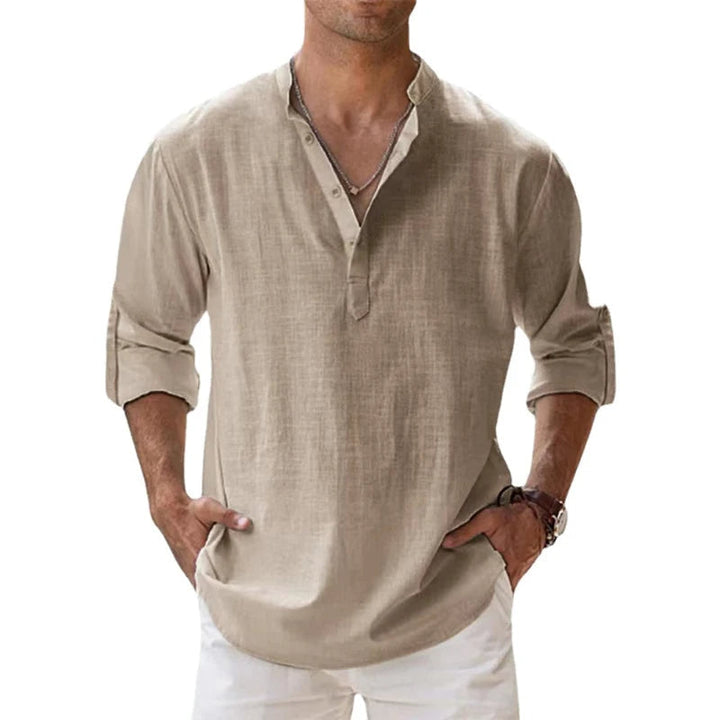 Men's relaxed fit long-sleeve henley shirt with a 3-button placket for effortless casual style.
