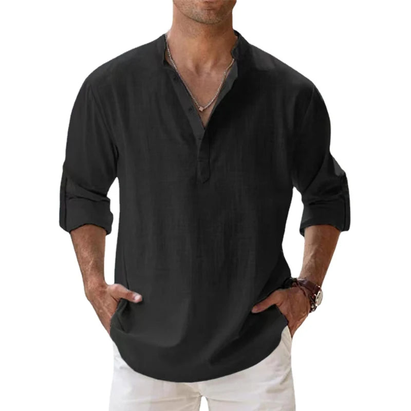 Comfortable men's henley shirt, relaxed fit, ideal for spring & summer everyday casual wear.