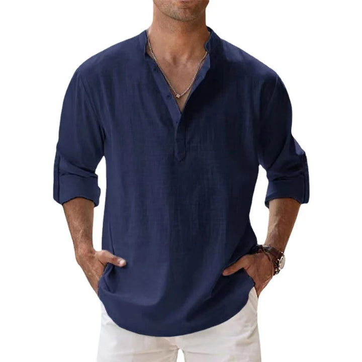 Versatile men's relaxed fit henley shirt, perfect for layering or stand-alone casual spring style.