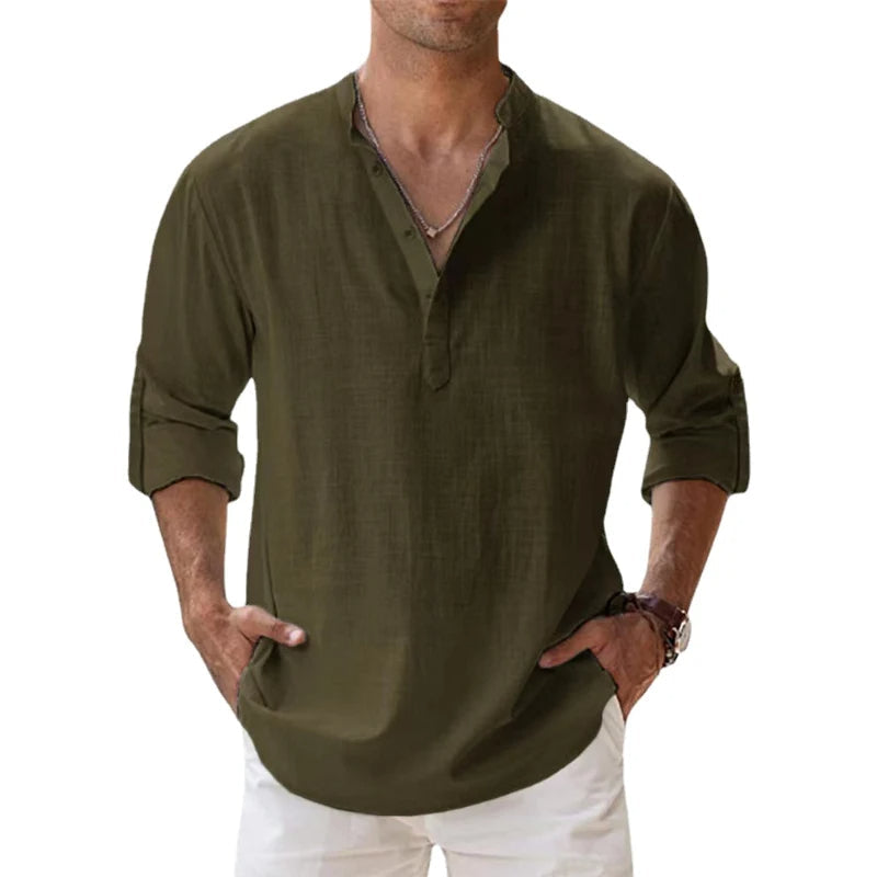 Men's casual long-sleeve henley with a comfortable relaxed fit, essential for daily wear.