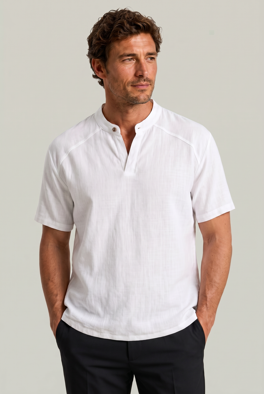 Men's Timeless Henley neck short sleeve t-shirt, perfect for casual wear & everyday style.