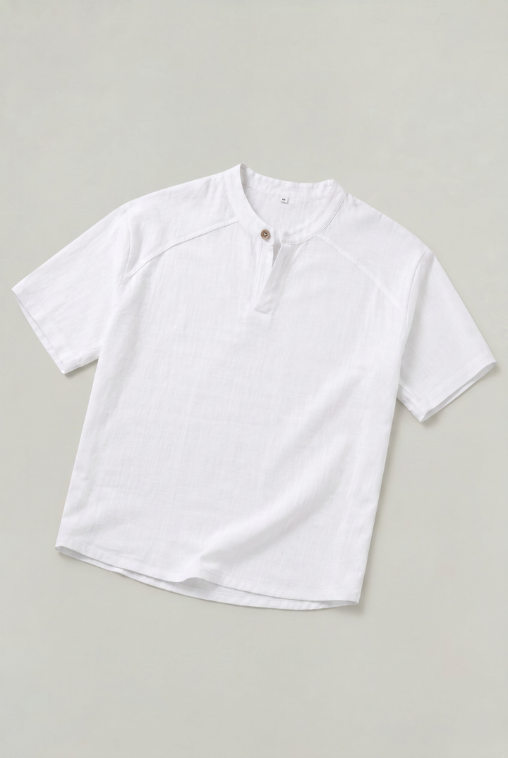 Men's short sleeve Henley t-shirt, a comfortable & timeless basic tee for everyday casual wear.