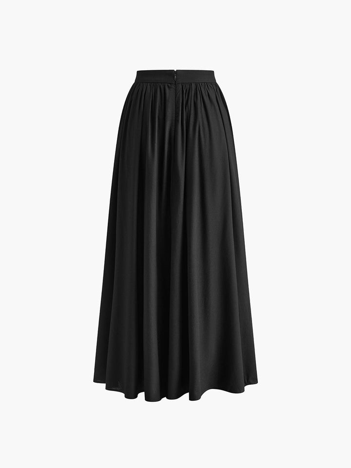 Women's High Waist Pleated Linen Maxi Skirt