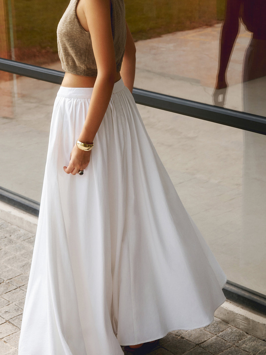 Women's High Waist Pleated Linen Maxi Skirt
