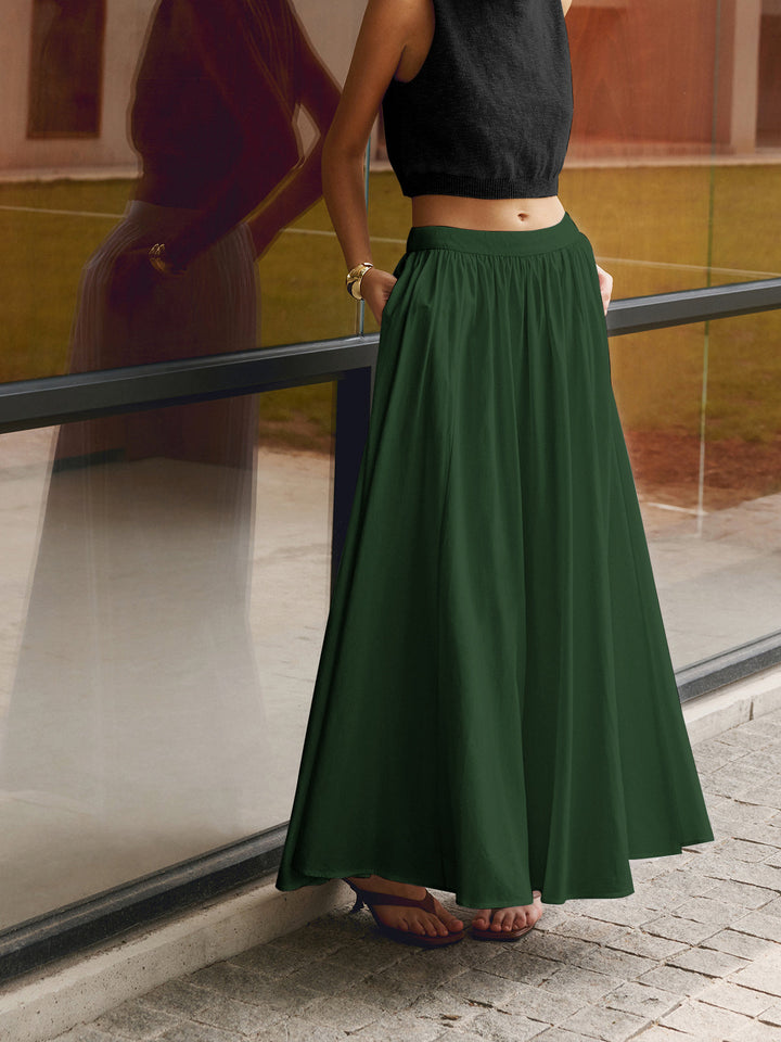 Women's High Waist Pleated Linen Maxi Skirt