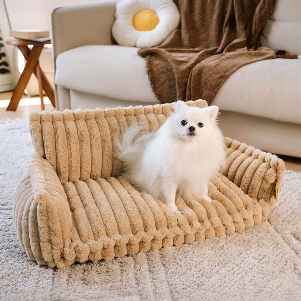 Small dog bed, orthopedic design with cozy faux lambswool for comfort.