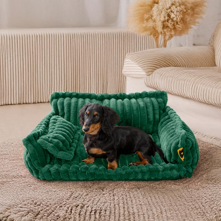 Joint support dog bed with washable cover, suitable for all dog sizes.