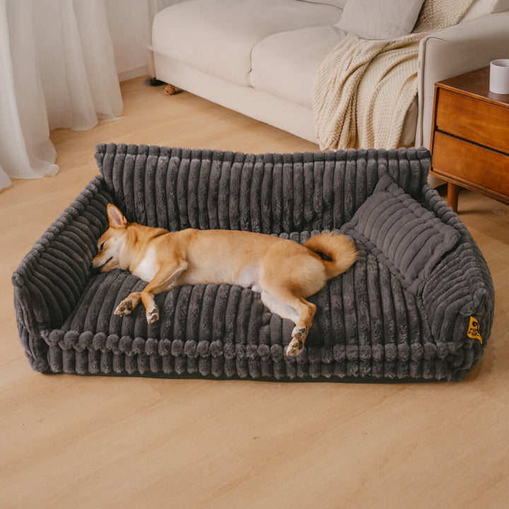 Small orthopedic pet bed with faux lambswool for cozy comfort & joint relief.