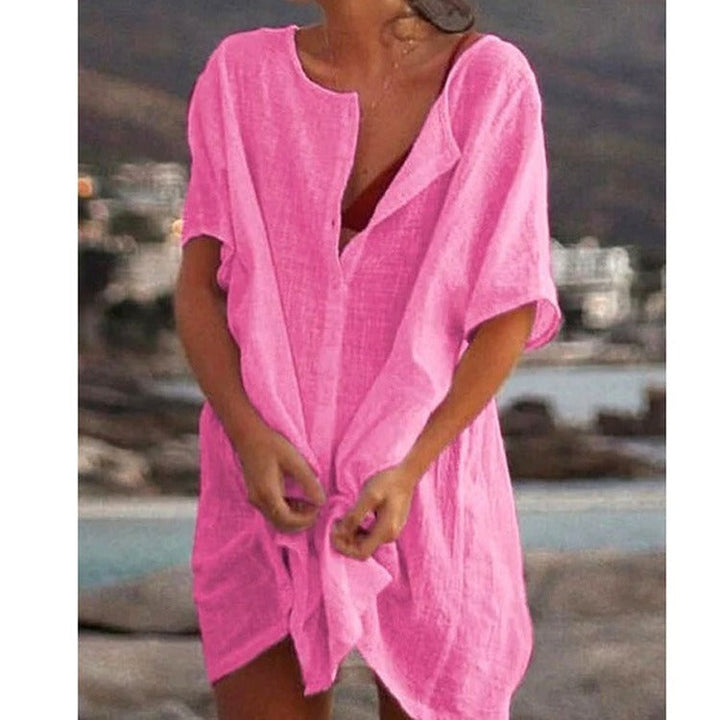 Women's stylish lightweight midi swim cover-up dress, perfect for beachwear or a casual summer vacation look.