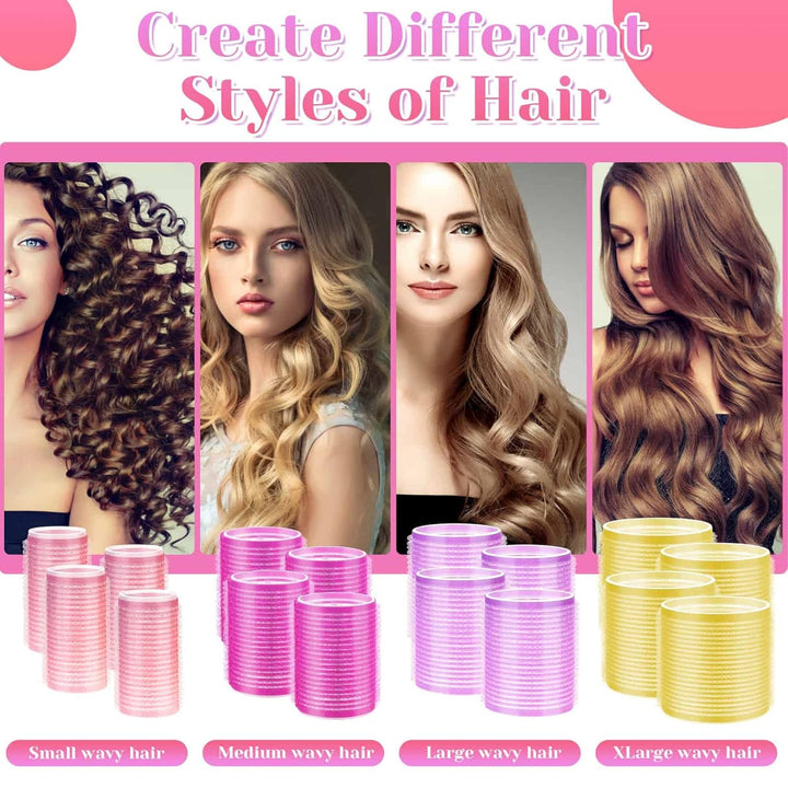 Heatless self-adhesive hair curlers for women, achieving beautiful bouncy curls without damage.