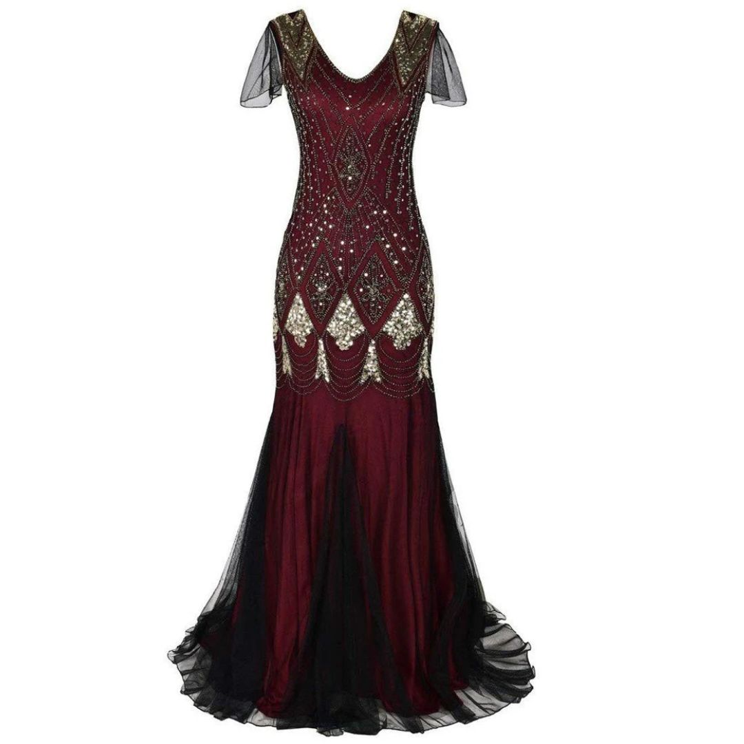 Charice long sequin flapper dress, a dazzling 1920s vintage style evening gown for women's glamour.