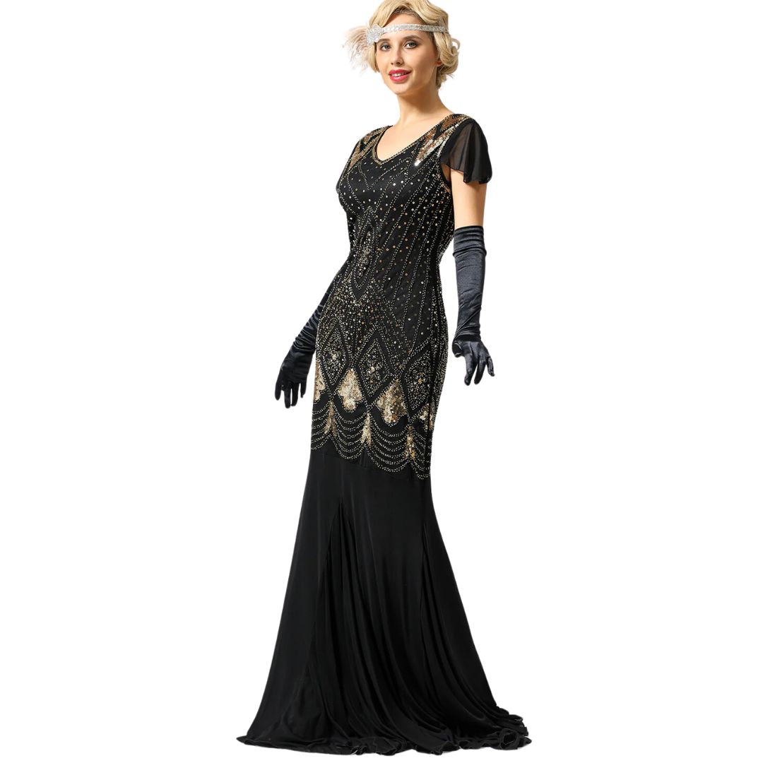 Stunning Charice long flapper dress with sequins, 1920s vintage style party dress for women.