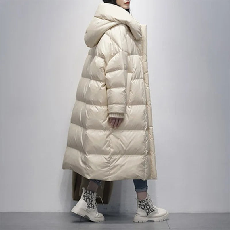 Amara women's long padded winter coat. Durable & warm, this cozy jacket is ideal for extreme cold weather.