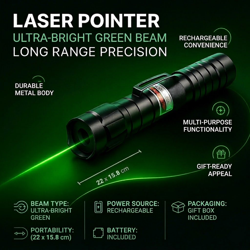 Green laser pointer beam projected onto a distant object outdoors