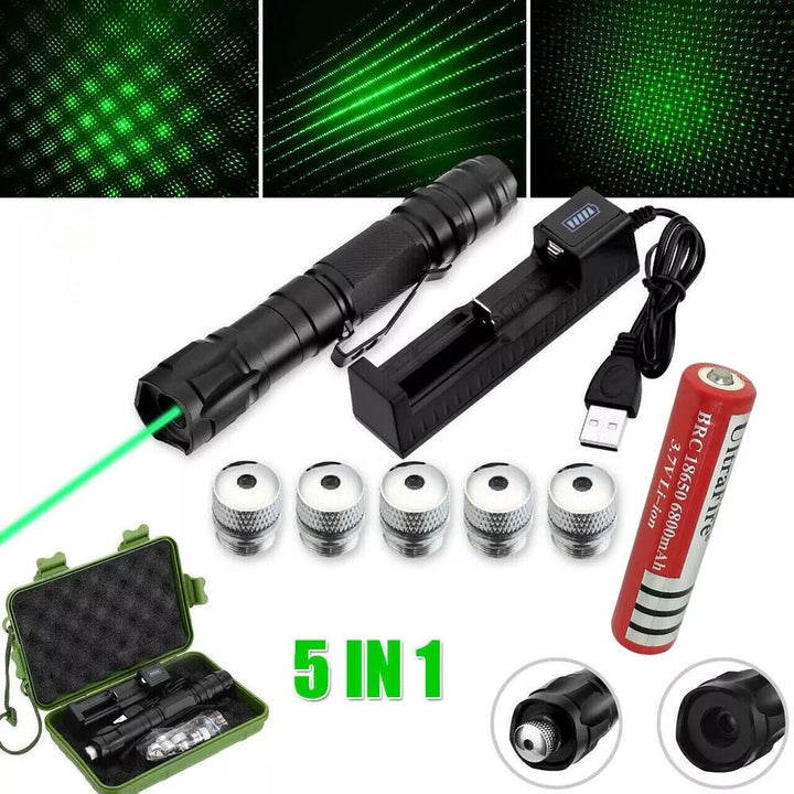USB charging port on the side of the long-range green laser pointer