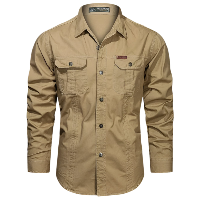 Stylish men's long sleeve utility shirt for versatile everyday fashion, practical and comfortable.