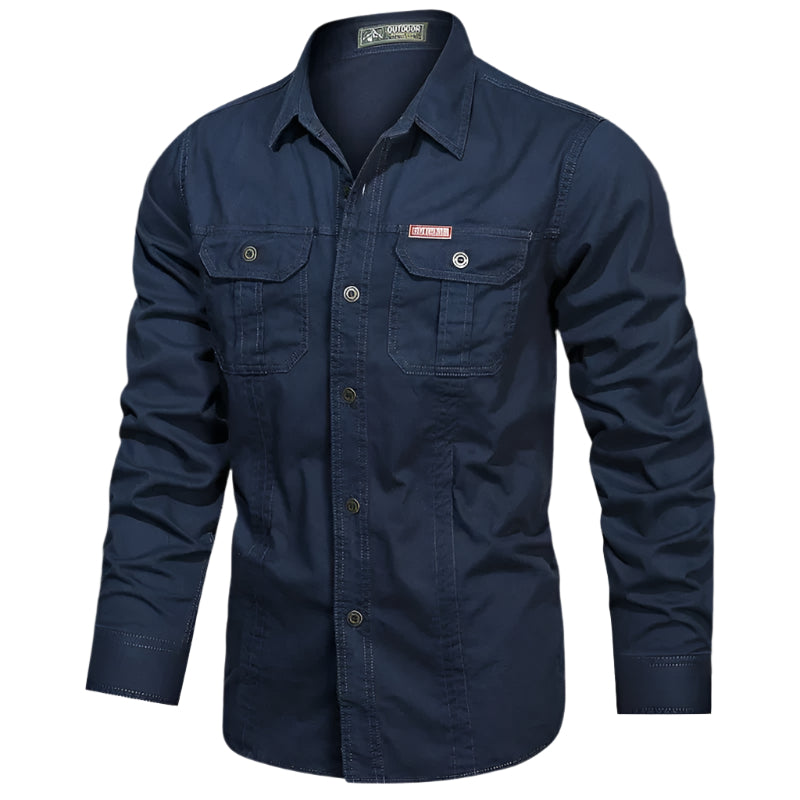 Practical men's casual long sleeve button-up shirt, versatile for styling and everyday comfort.