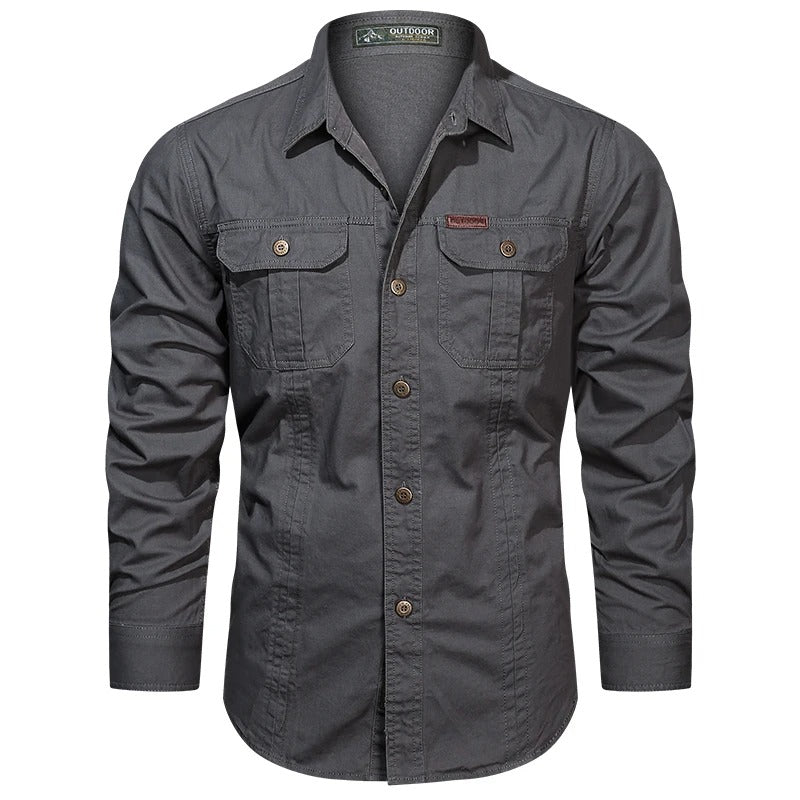 Men's long sleeve workwear shirt, a durable button-up for outdoor or casual everyday wear.